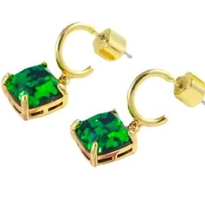 KATE SPADE NEW YORK ♠️ huggie hoop green glitter drop n dangle earrings